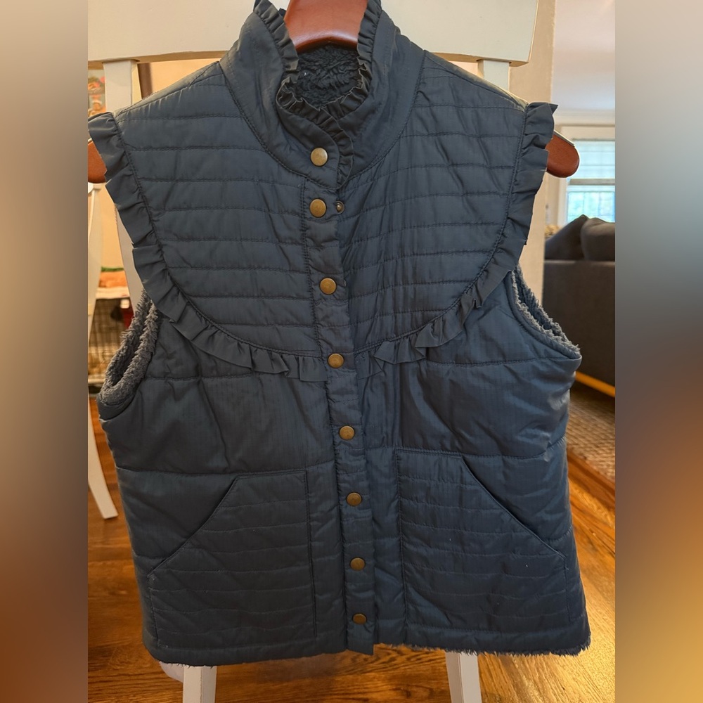 Free People Women's Quilted Vest - fleece lined, ruffle detail